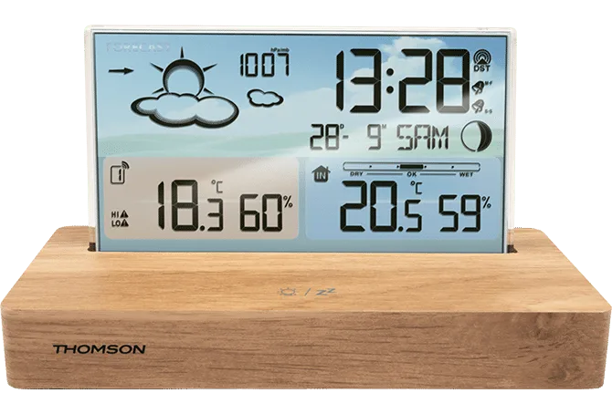 THOMSON ALARM-CLOCK + WEATHER STATION AND WIRELESS SENSOR WOOD FINISH CT600